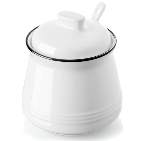  DAYYET azucarero cerámico con tapa y cuchara, 354 ml, ideal para la barra de café.