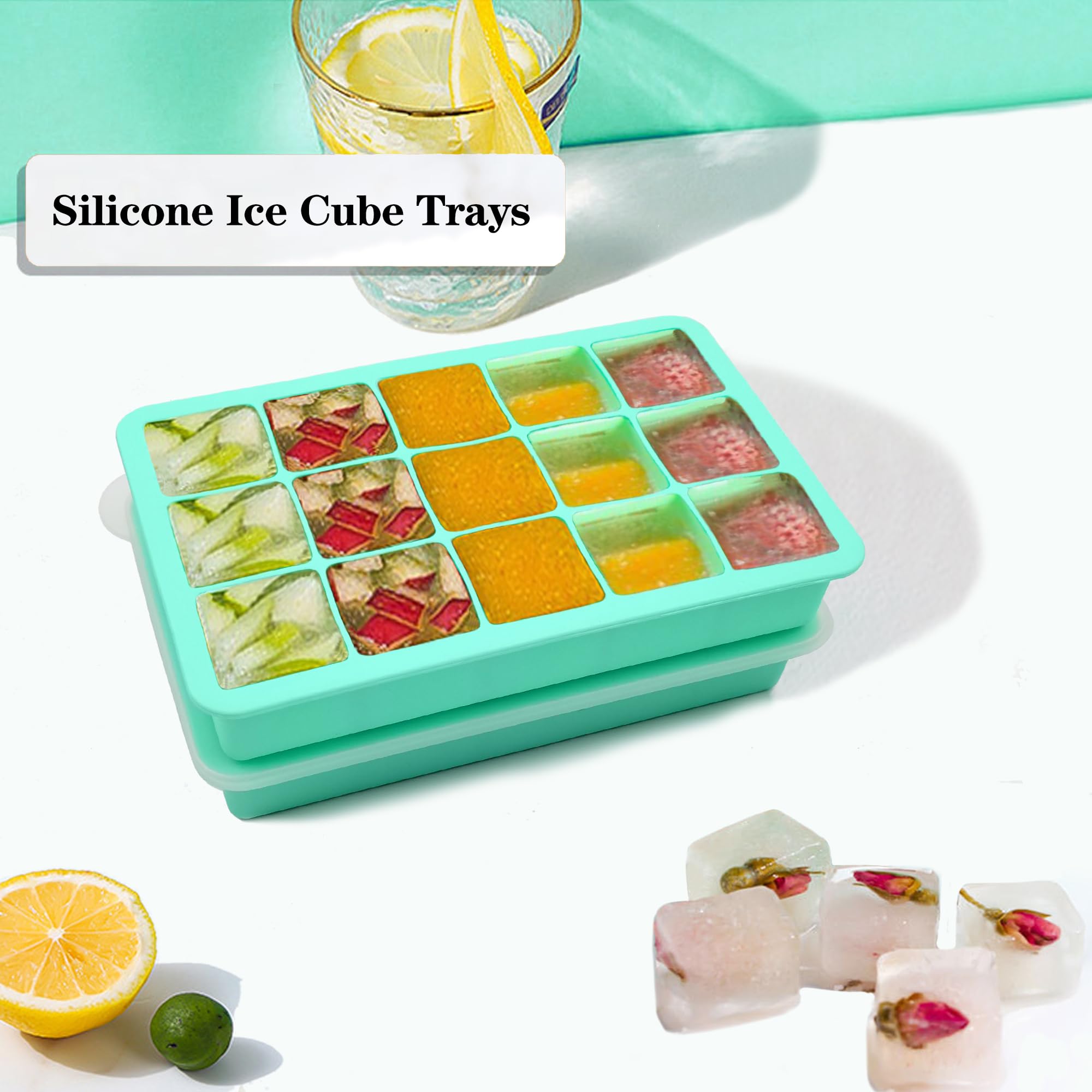 DCCPAA moldes hielo silicona apilables para ahorro de espacio en congelador.