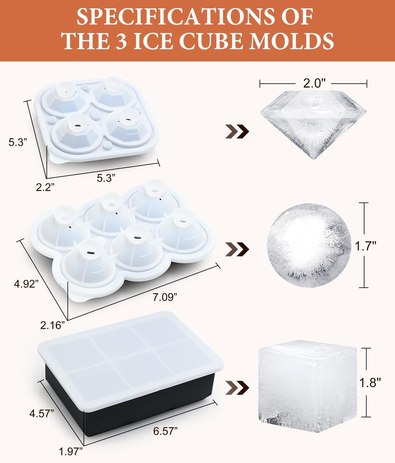 Cubos de hielo cuadrados DclobTop para bebidas frías con presentación pulida.