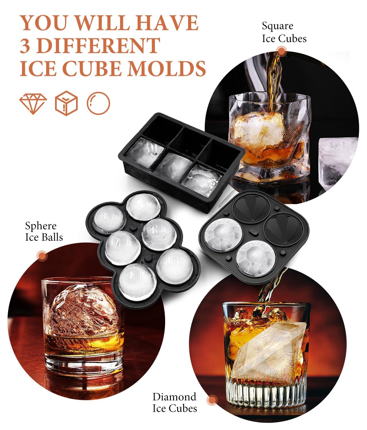 Hielo en forma diamante DclobTop para realzar cócteles y bebidas.