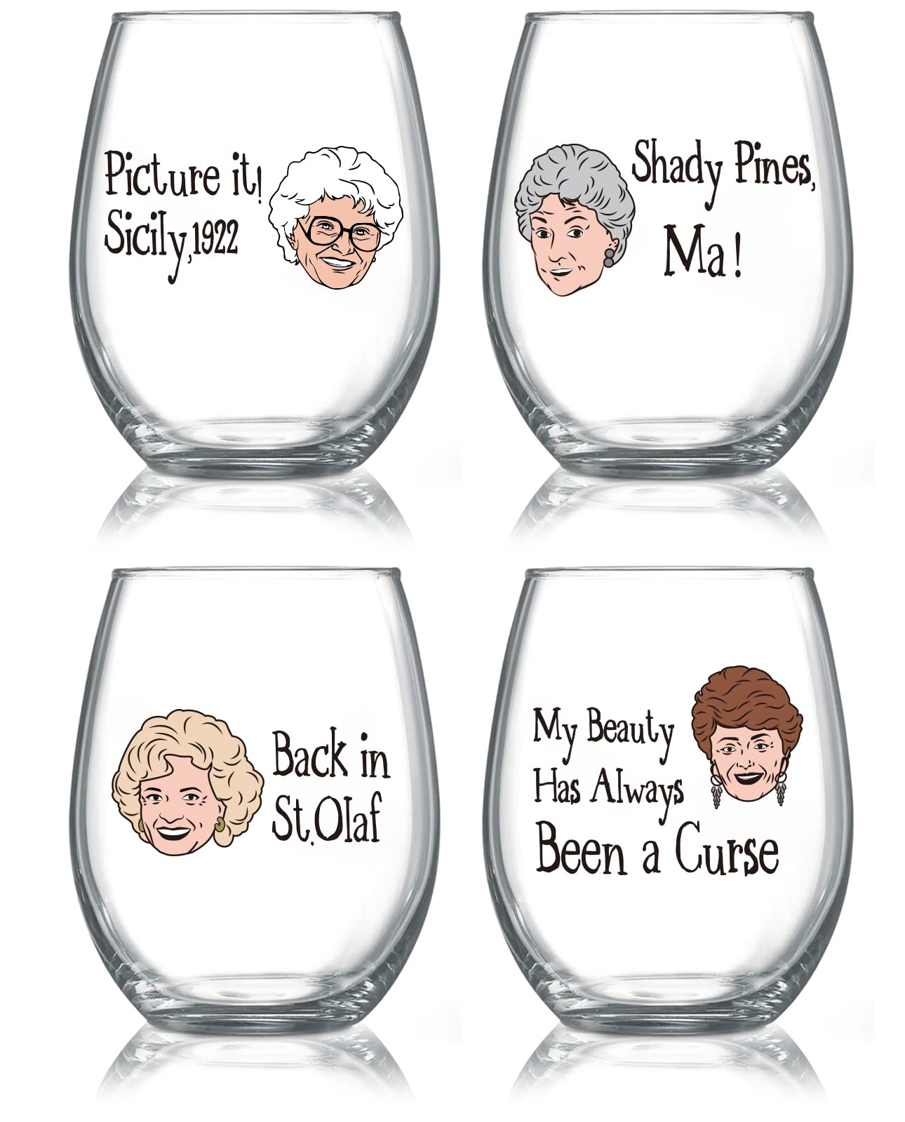 DDDDXO copa de vino Chicas Doradas, conjunto de 4, ideal para fiestas y regalos.