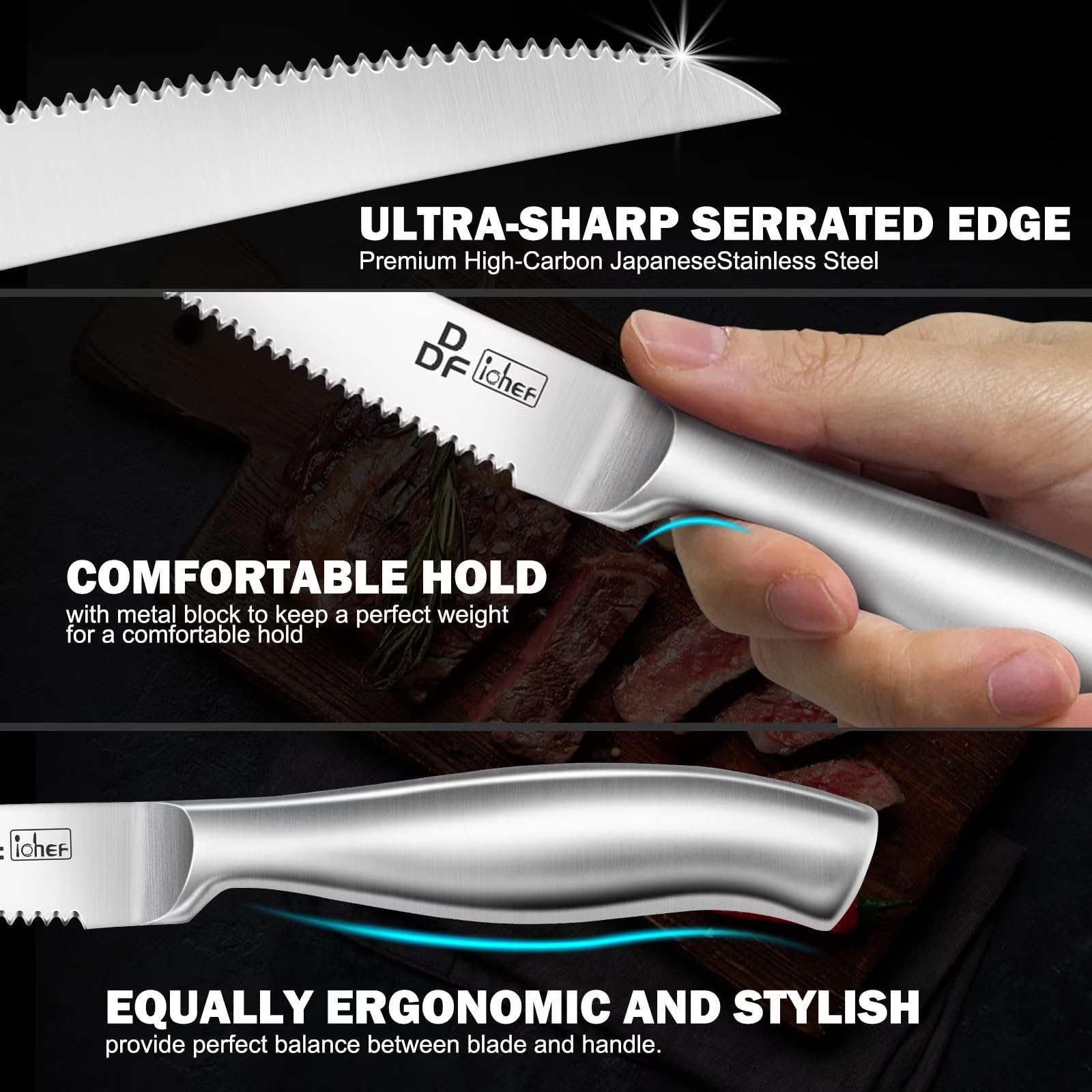Cuchillo de filete serrado DDF iohEF, corte limpio y uniforme