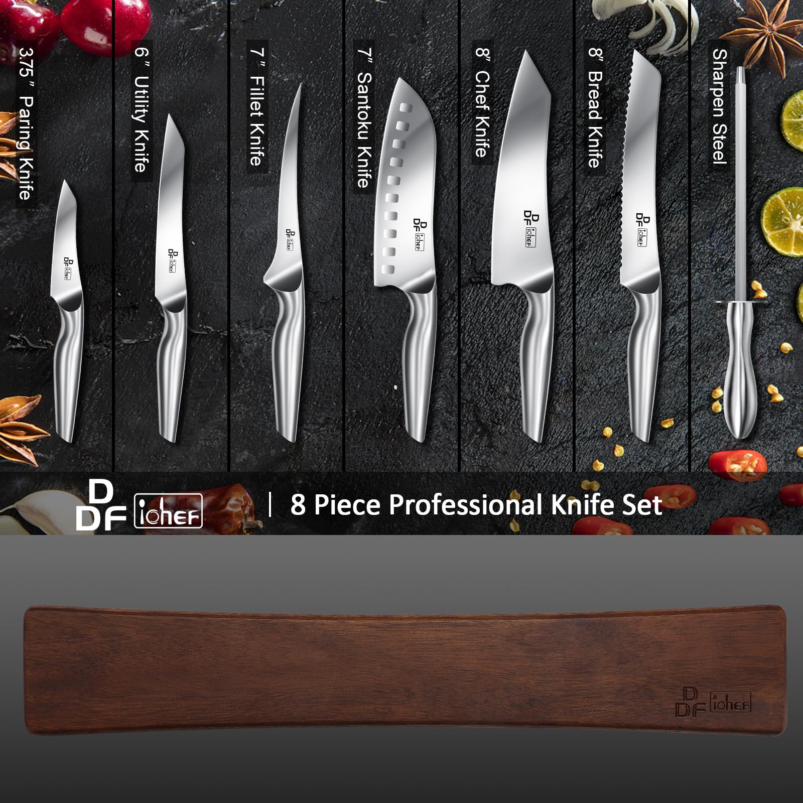 DDF iohEF: cuchillo santoku de 7 pulgadas, versátil para picar y cortar.