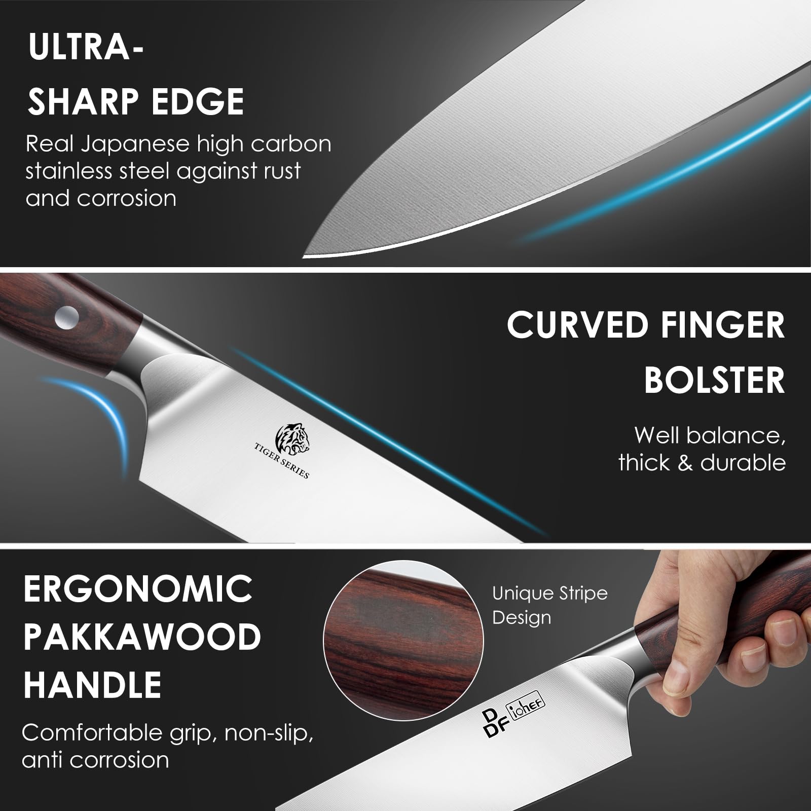 Cuchillo santoku de 7 pulgadas DDF iohEF para cortes versátiles en la cocina.