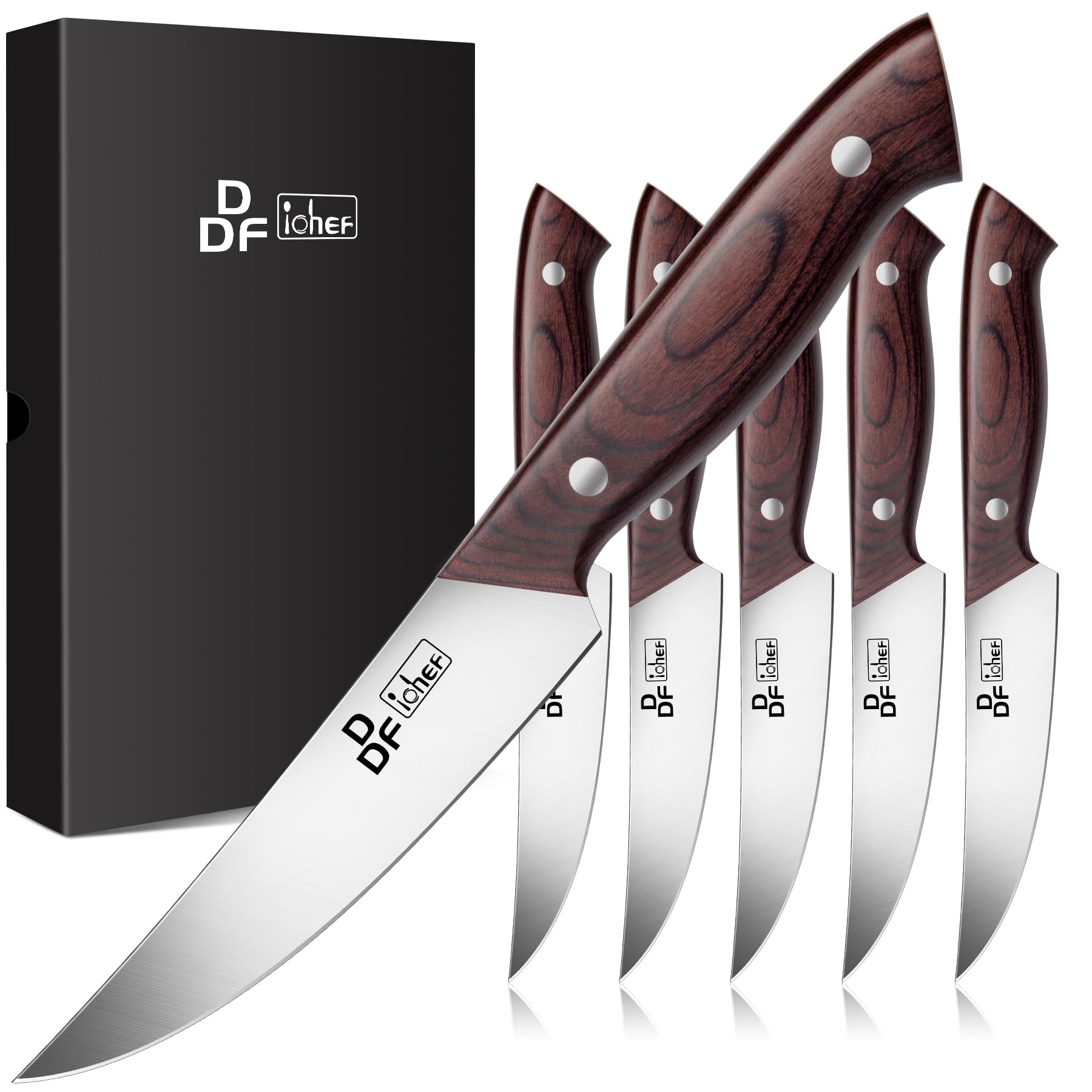 Cuchillos para bistec DDF iohEF de 4.5 pulgadas, filo preciso para cortes limpios.