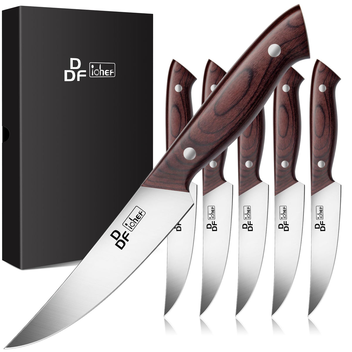 Cuchillos para bistec DDF iohEF de 4.5 pulgadas, filo preciso para cortes limpios.