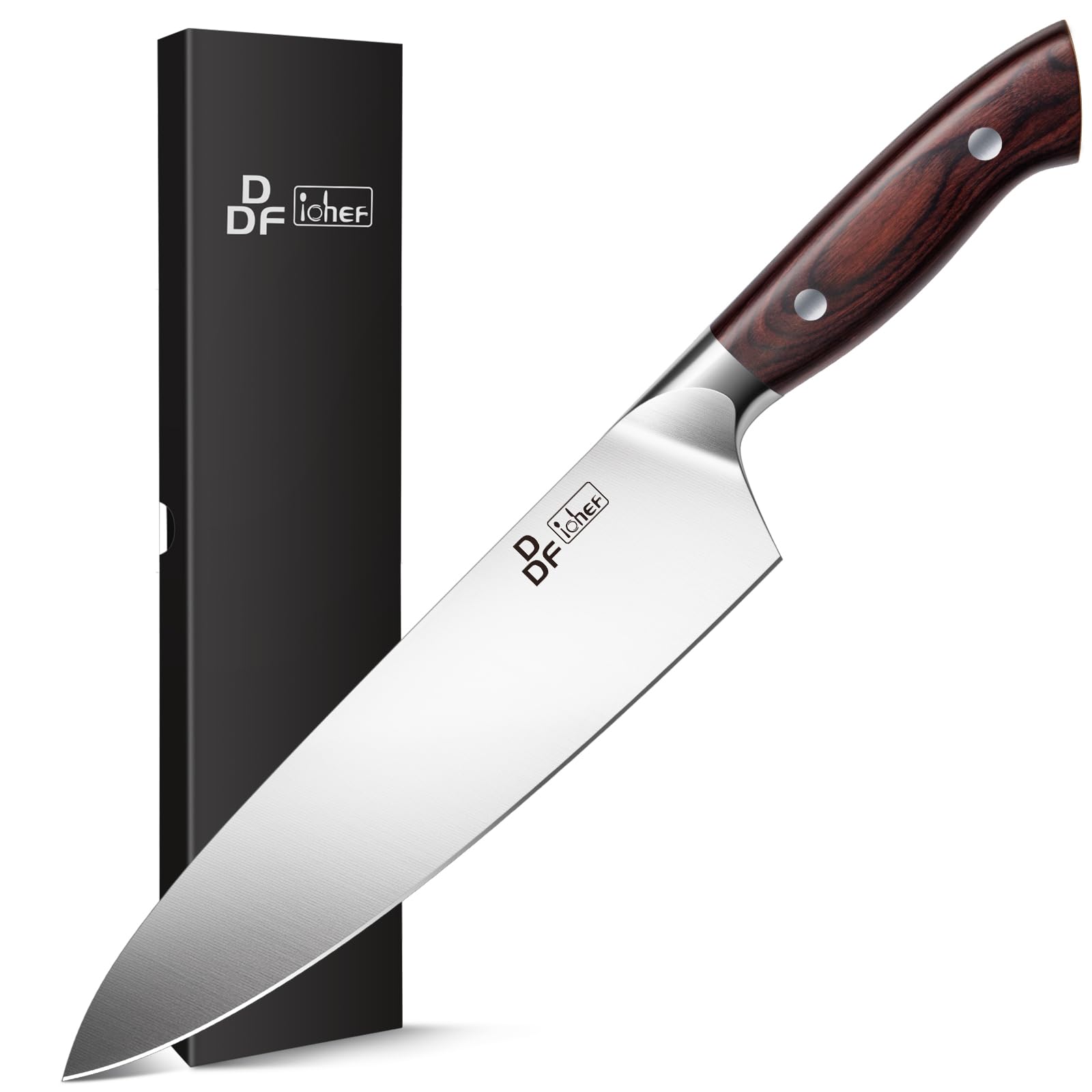 DDF iohEF: cuchillo de chef, hoja afilada 15° para cortes precisos.