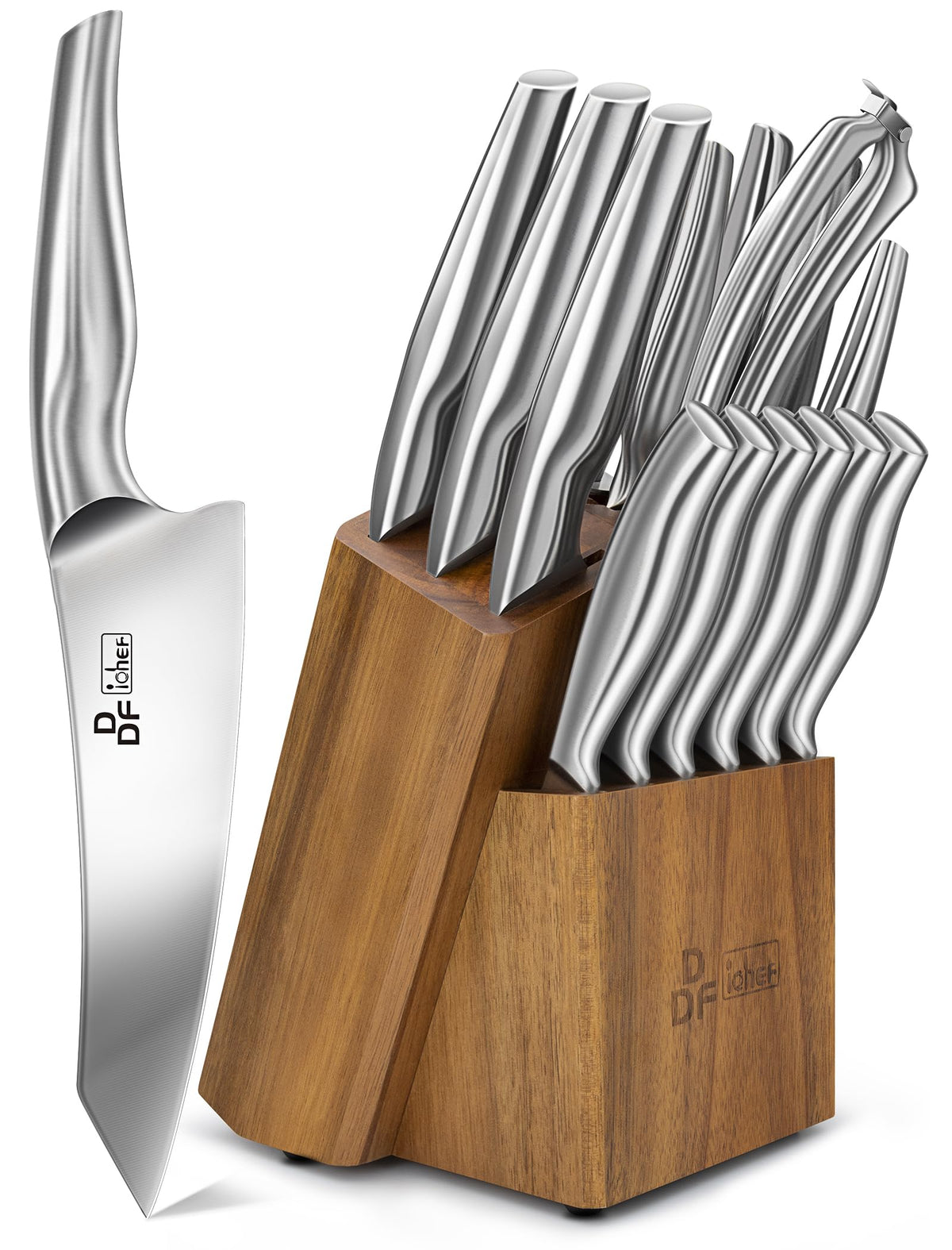 Cuchillos DDF iohEF en bloque de madera para almacenamiento seguro en la cocina