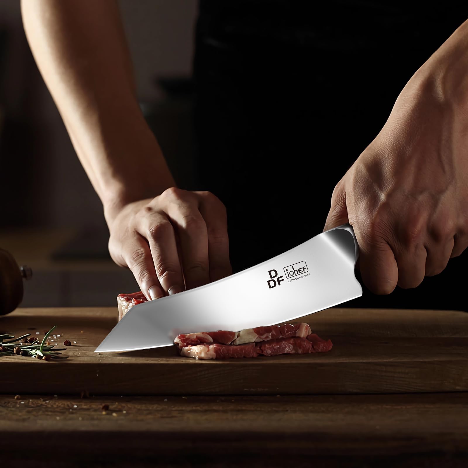 Mango ergonómico de acero inoxidable en cuchillos DDF iohEF