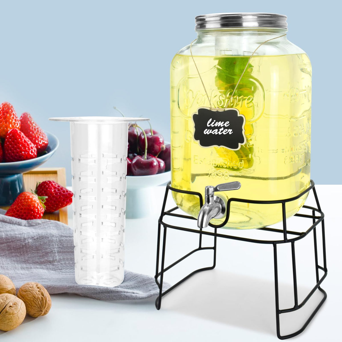 Dispensador DD&HAPP de vidrio 2 galones para bebidas refrescantes en eventos