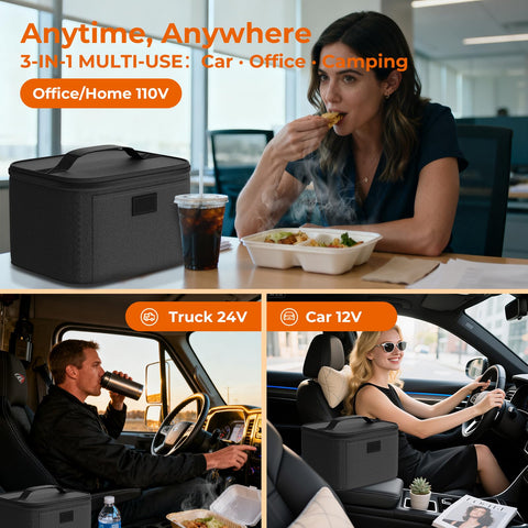 Caja térmica DDHTSAL en coche para mantener comidas calientes en viaje.