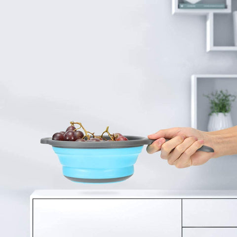 ddLUCK colador plegable azul con mango resistente para escurrir vegetales.