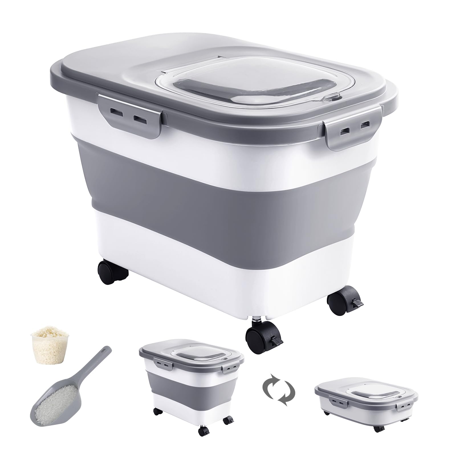 Contenedor DDMOMMY para arroz con ruedas, fácil de mover.