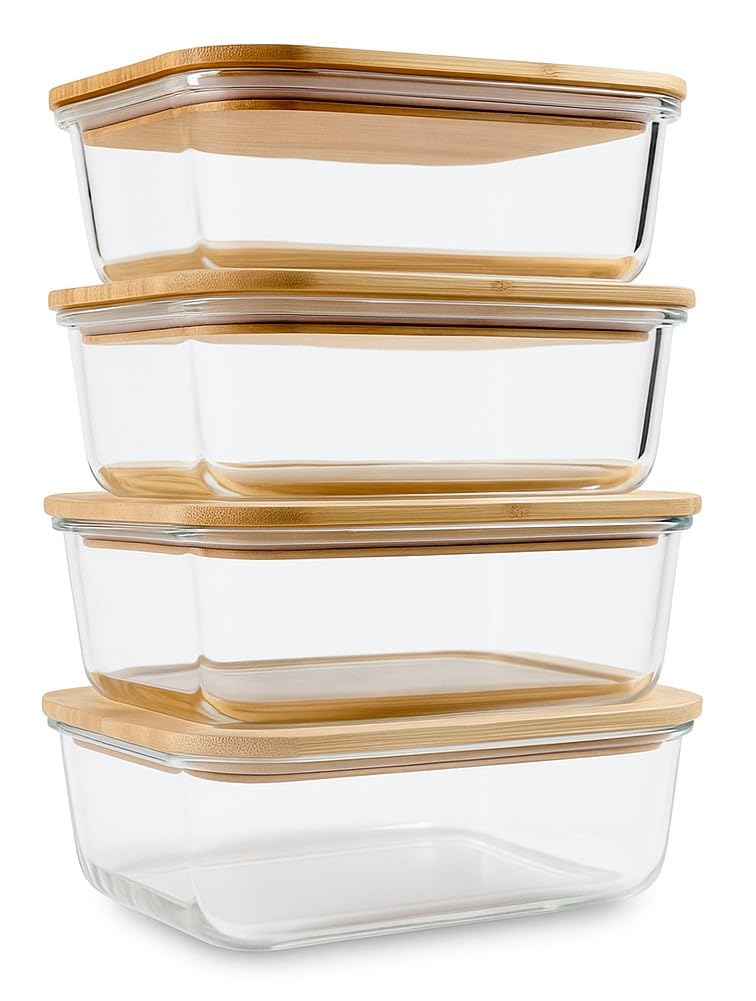 Conjunto DE: contenedores-vidrio-36-onzas-4-pack-tapas-bambu para almacenamiento seguro.