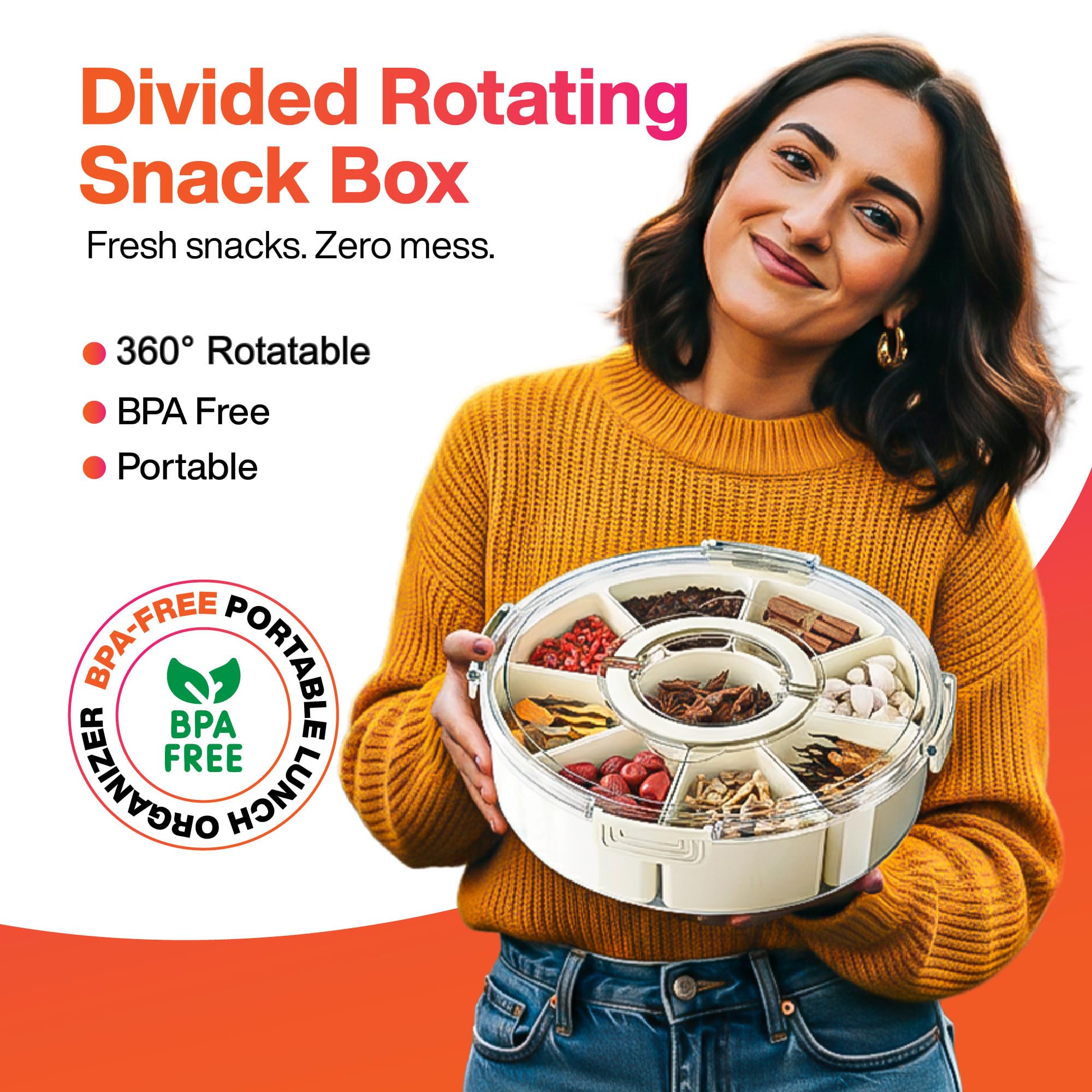 Manija portátil de DeamZon para llevar la bandeja de snacks con facilidad.
