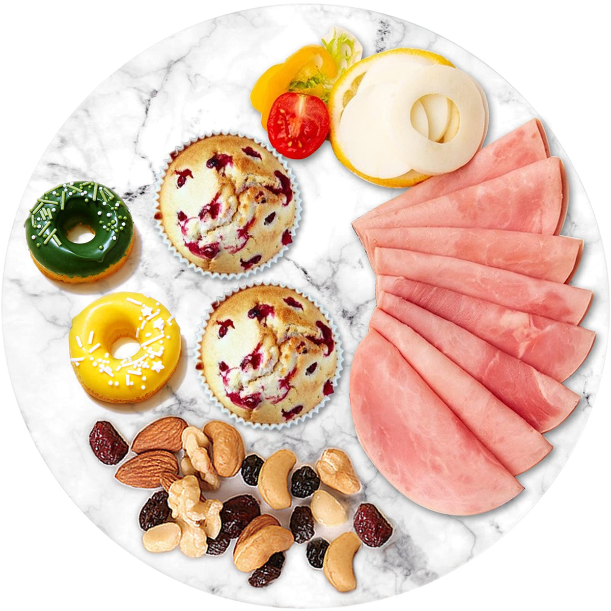 DEAYOU bandeja giratoria de mármol blanco para tartas y postres, presentación elegante