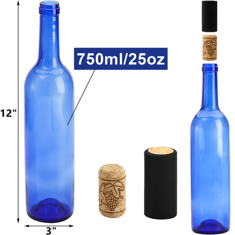 Vista lateral de botellas DEAYOU 750 ml, color azul cobalto, efecto decorativo.
