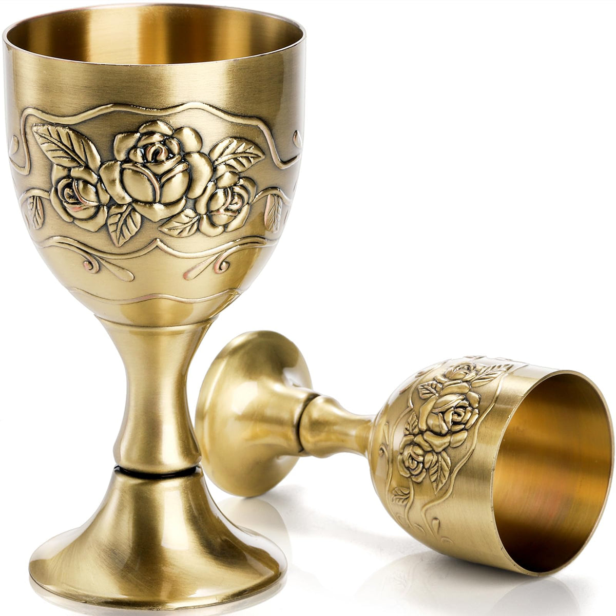 Caliz DEAYOU dos pack vintage oro con relieve floral para rituales y bodas.