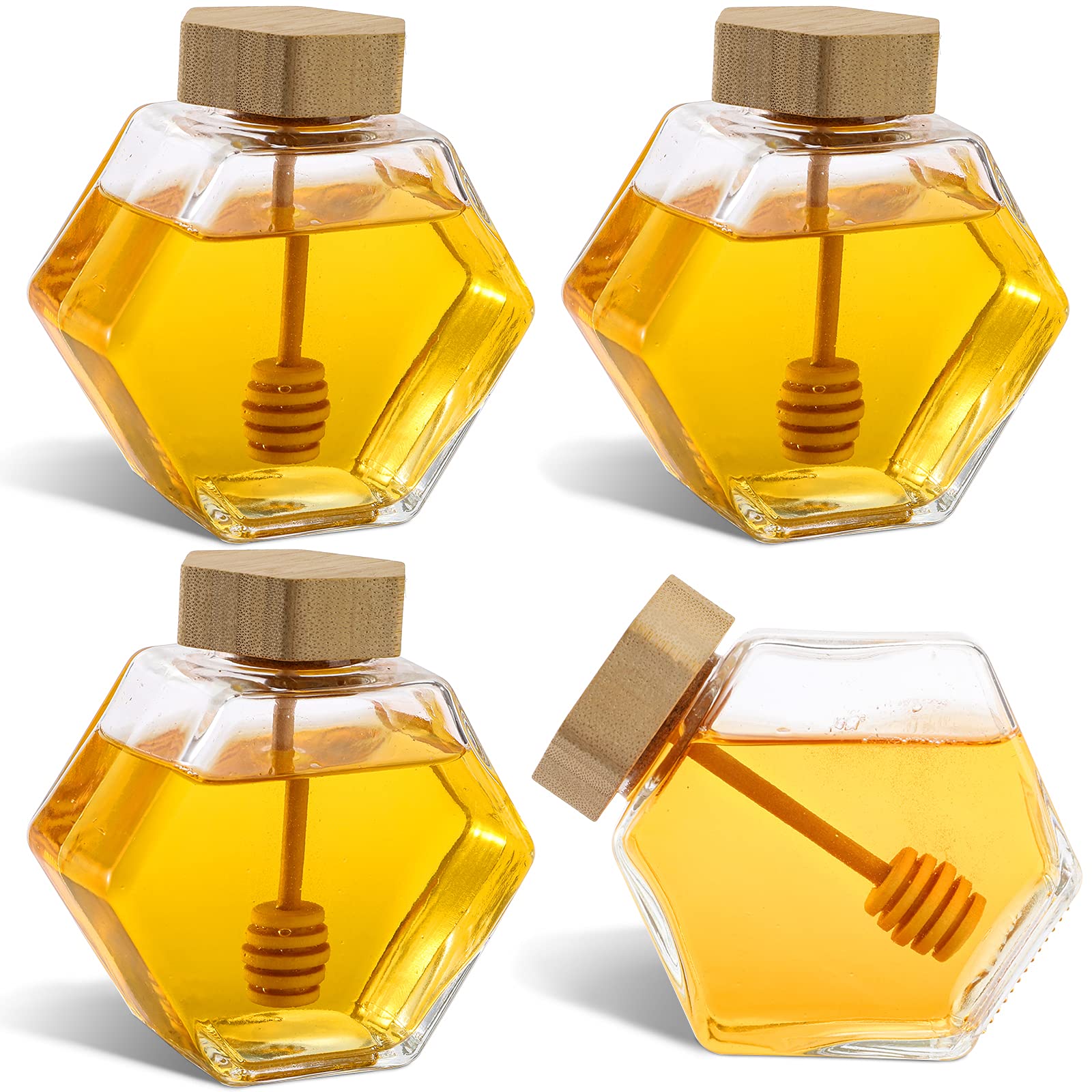 DEAYOU frasco de miel hexagonal con pala de madera para verter fácilmente.