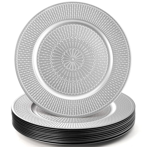 DEAYOU plato-cargador argentado 13 pulgadas con cuentas, añade elegancia a la mesa.