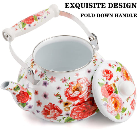 DEAYOU tetera diseño retro floral; decoración sofisticada para la cocina.