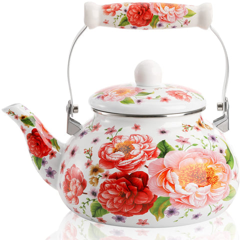 DEAYOU tetera esmaltada floral, cuerpo elegante para hervir agua rápidamente.