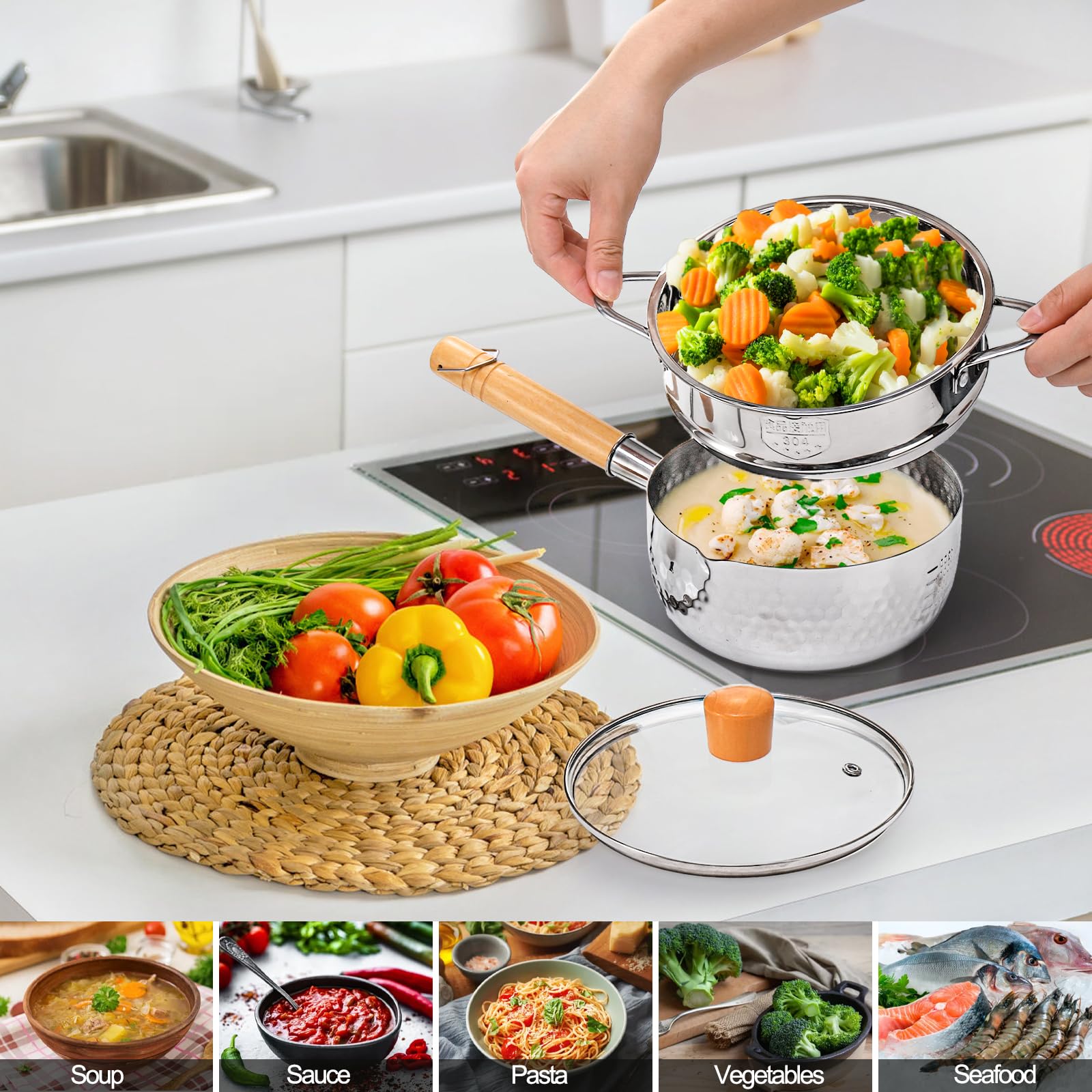 DEAYOU apta para gas, inducción y eléctrica, versátil en la cocina.