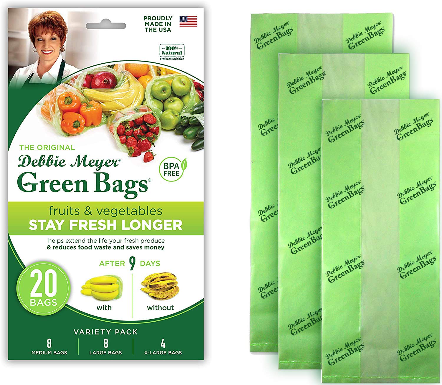 Bolsas Debbie Meyer GreenBags, paquete de 20, para conservar frutas y verduras frescas.