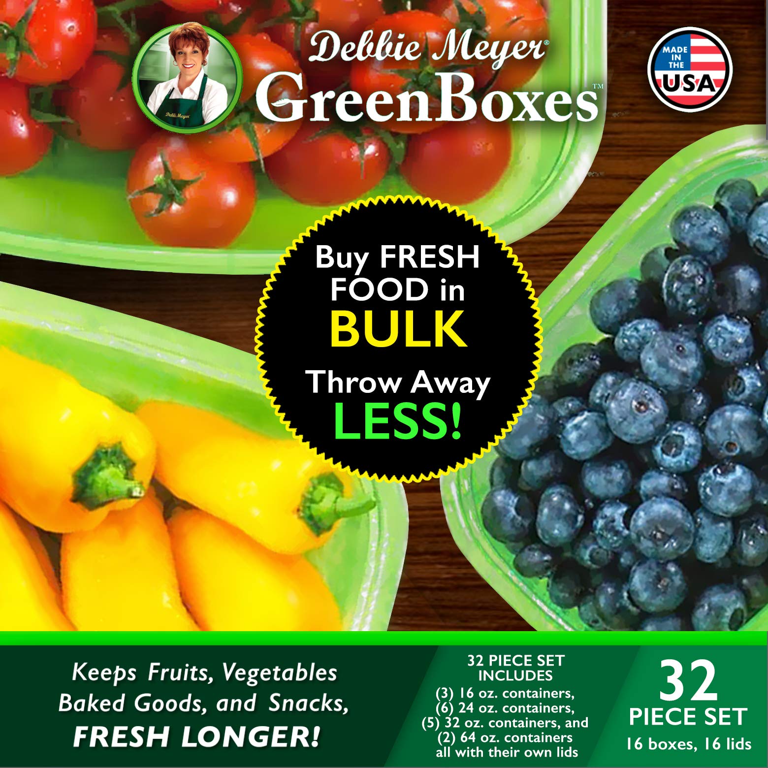 Debbie Meyer UltraLite GreenBox contenedor 24 oz para verduras crujientes y frescas.