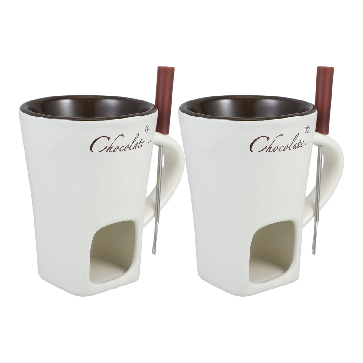 DECHOUS dos tazas fondue cerámica chocolate para servir postres caseros con estilo