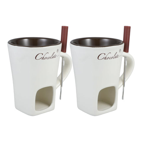 DECHOUS dos tazas fondue cerámica chocolate para servir postres caseros con estilo