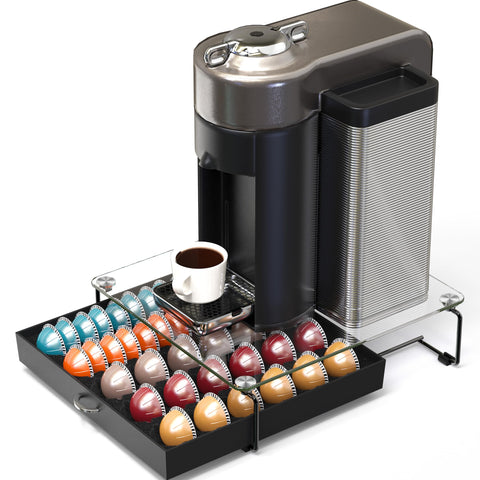 Deco Brothers diseño compacto bajo la cafetera Vertuo para ahorro de espacio.
