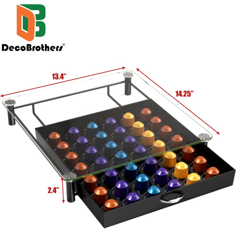 Capacidad de 42 monodosis Nespresso Línea Original, ordenada.