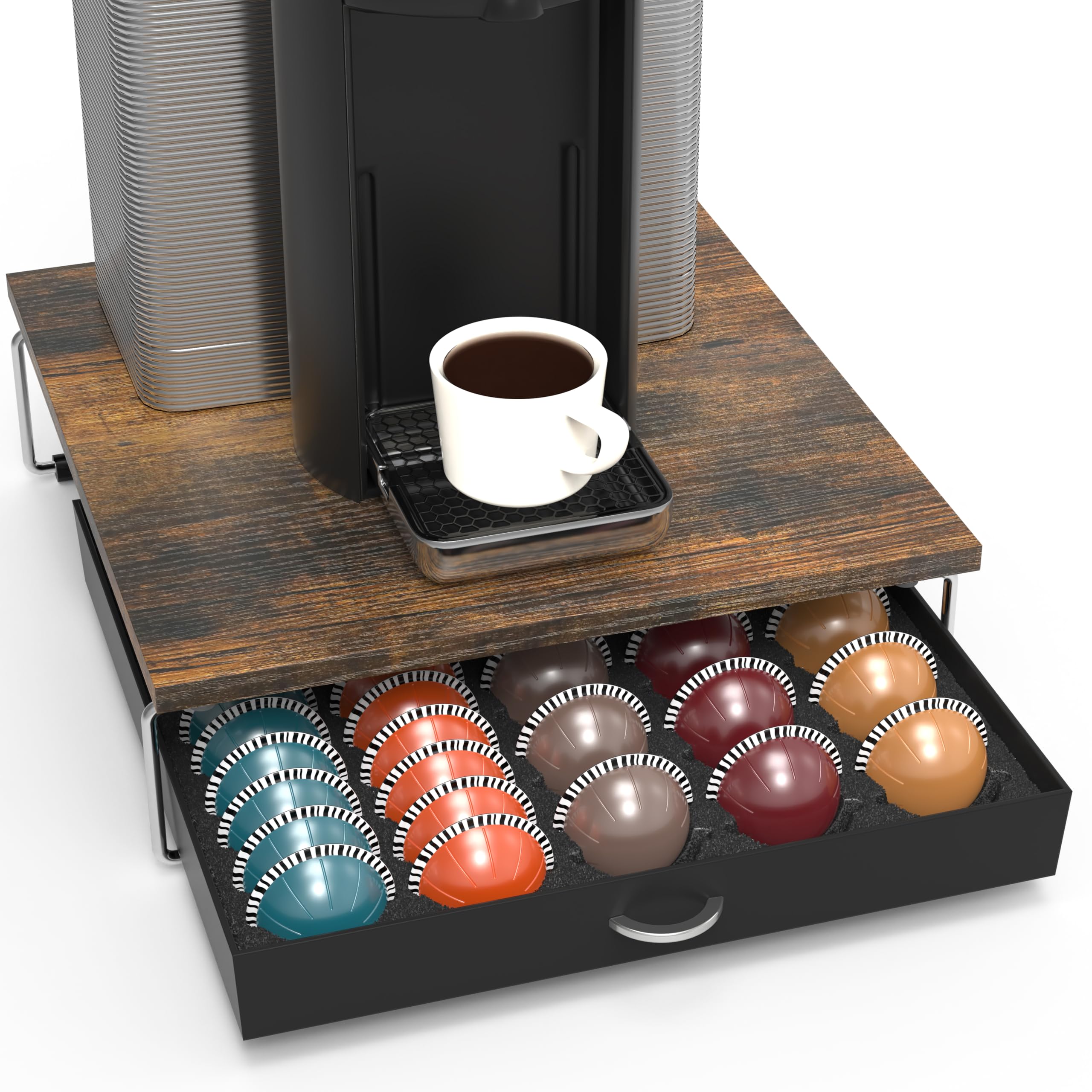Deco Brothers Supreme Vertuoline Drawer con capacidad para 30 cápsulas grandes, organiza tu rutina matutina.
