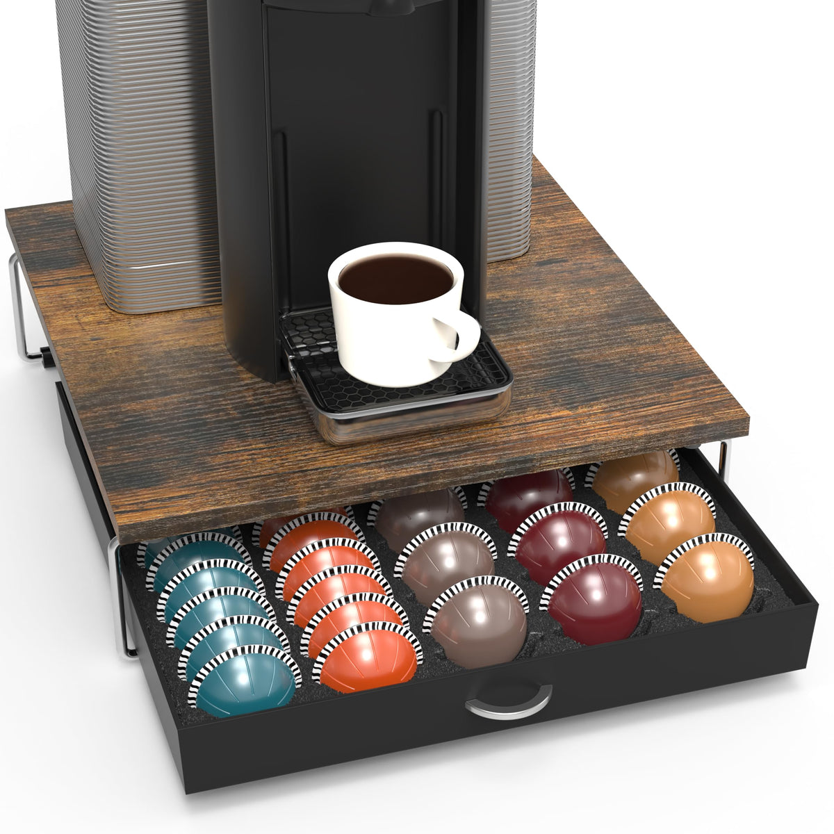 Deco Brothers Supreme Vertuoline Drawer con capacidad para 30 cápsulas grandes, organiza tu rutina matutina.