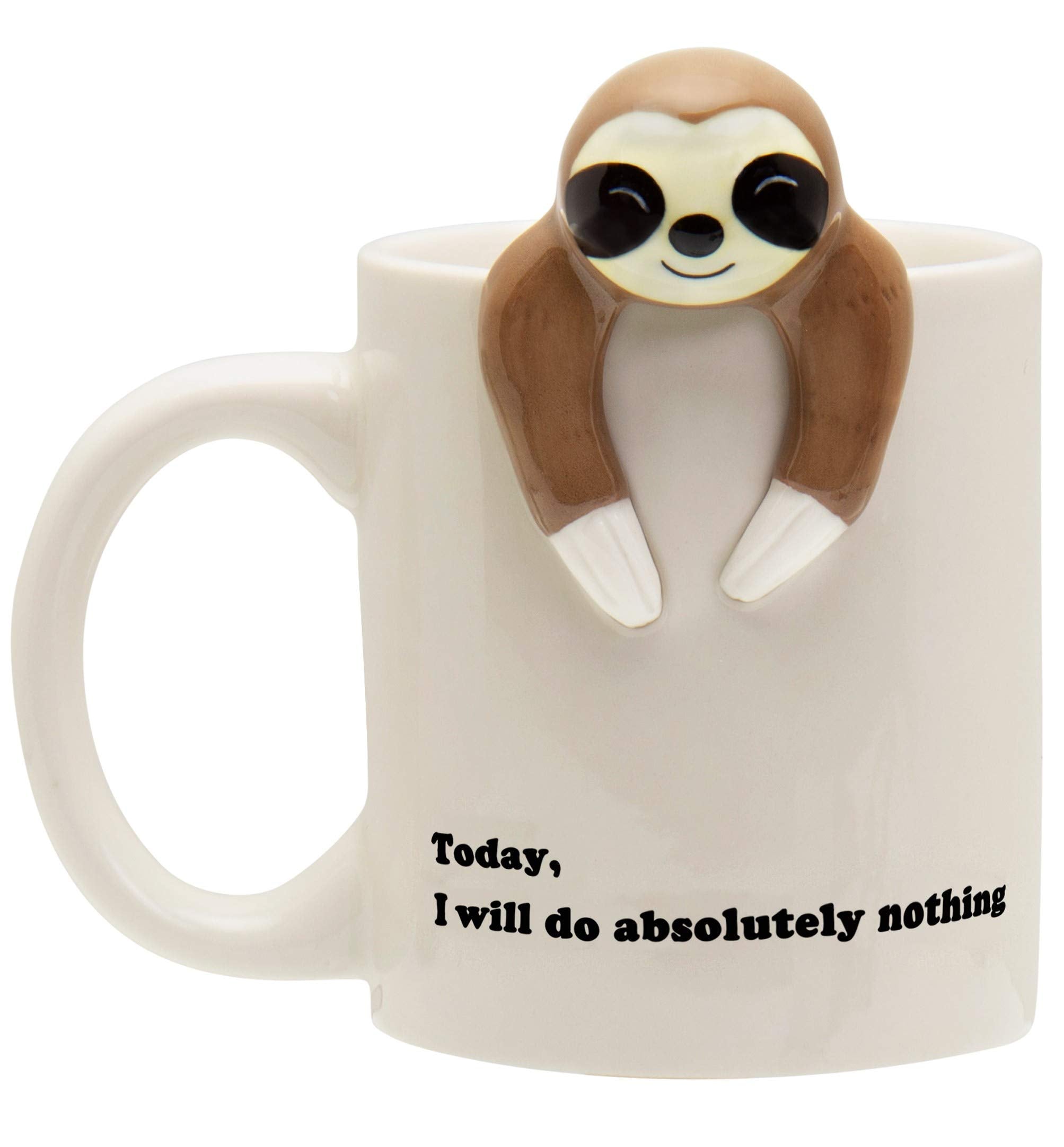Taza Decodyne con perezoso en mano, ideal para empezar el día con humor.