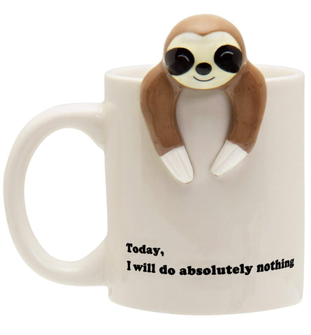 Taza Decodyne con perezoso en mano, ideal para empezar el día con humor.