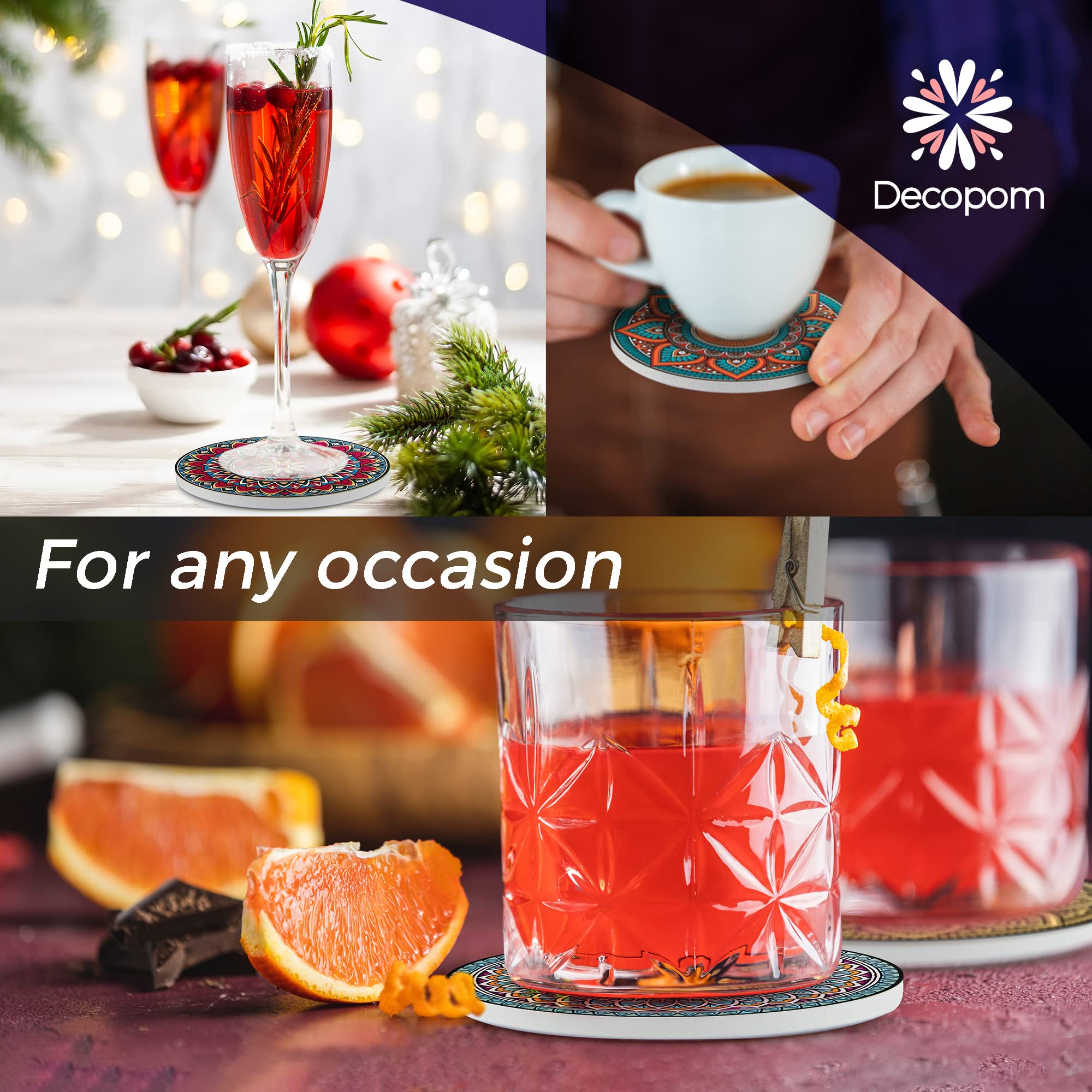 Decopom absorbentes para tazas y copas, reducen manchas y ruido.