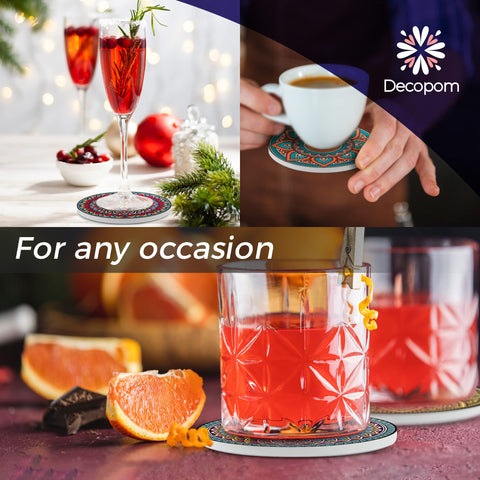 Decopom absorbentes para tazas y copas, reducen manchas y ruido.
