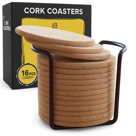 Decopom posavasos de corcho 4 pulgadas con porta-metal protegen superficies y mantienen orden.