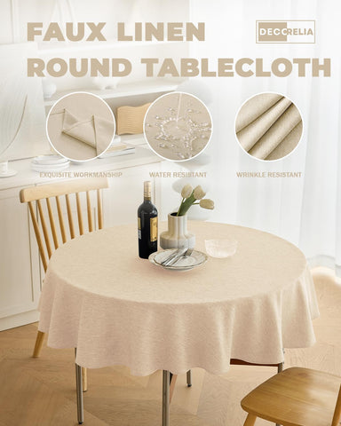 Mantel impermeable Decorelia en beige, resistente a manchas para comidas al aire libre.