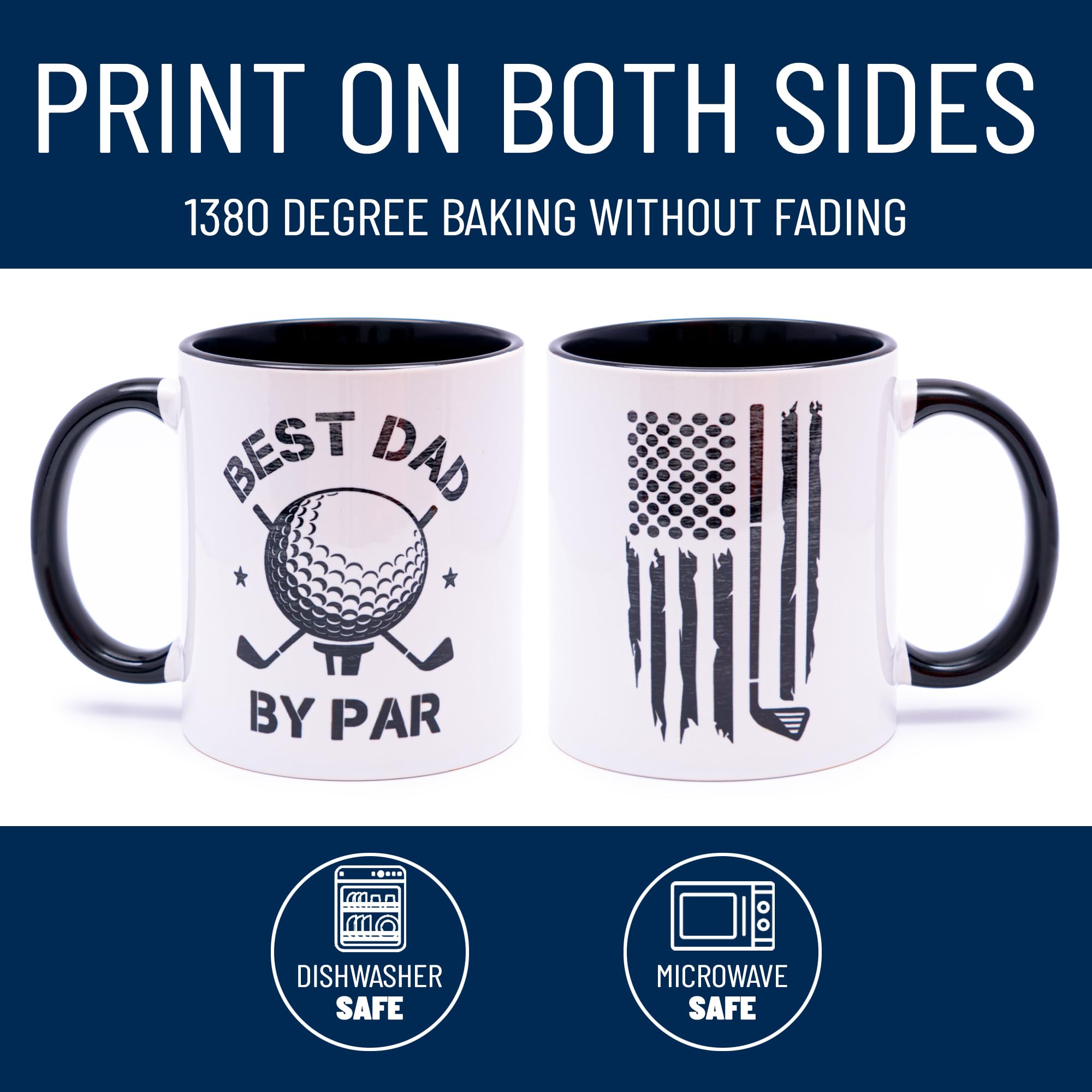 Decorluxes diseño 1 taza golf papa 11oz frontal, ideal para disfrutar en casa.