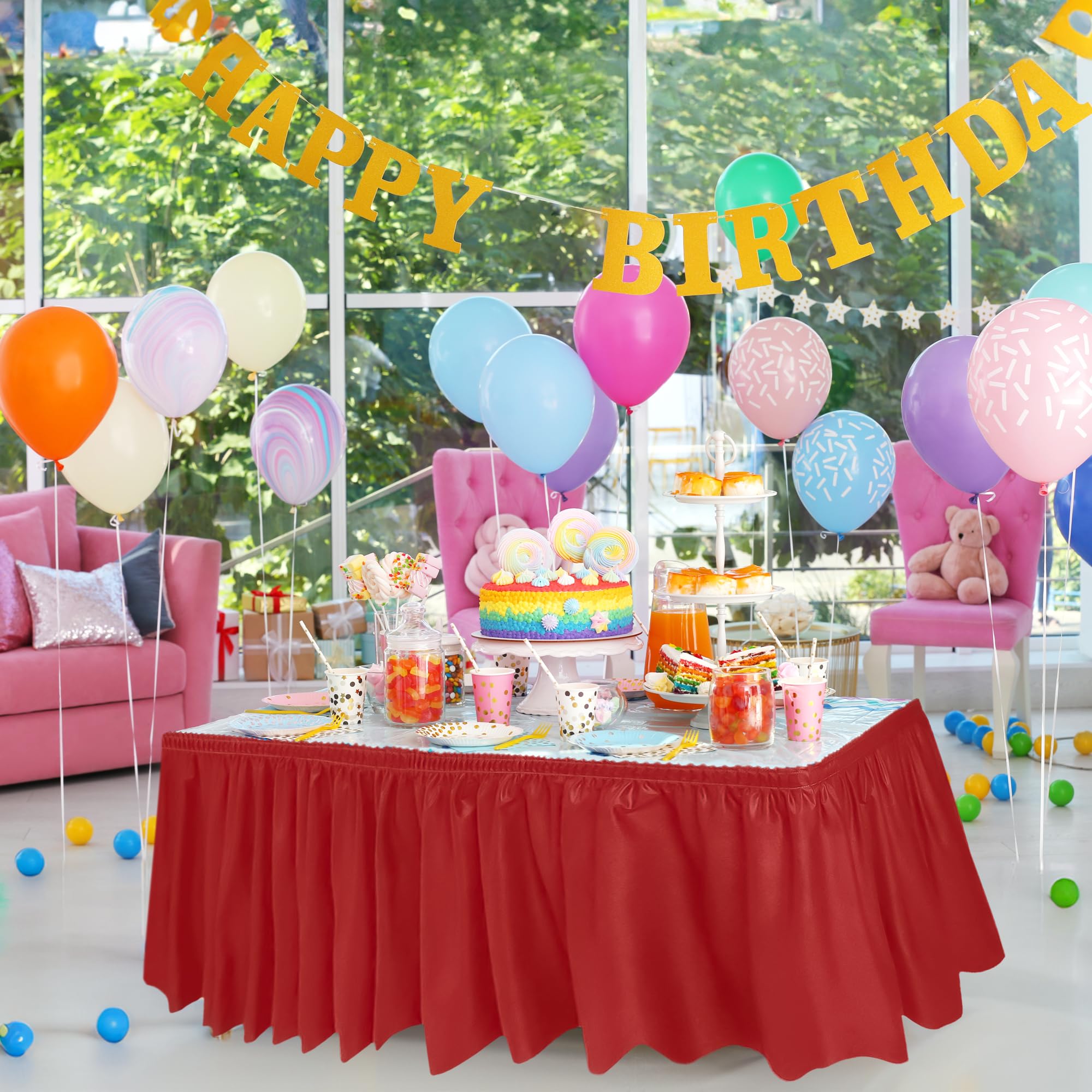 DecorRack faldas rojas para buffet y fiestas, añaden color vibrante.