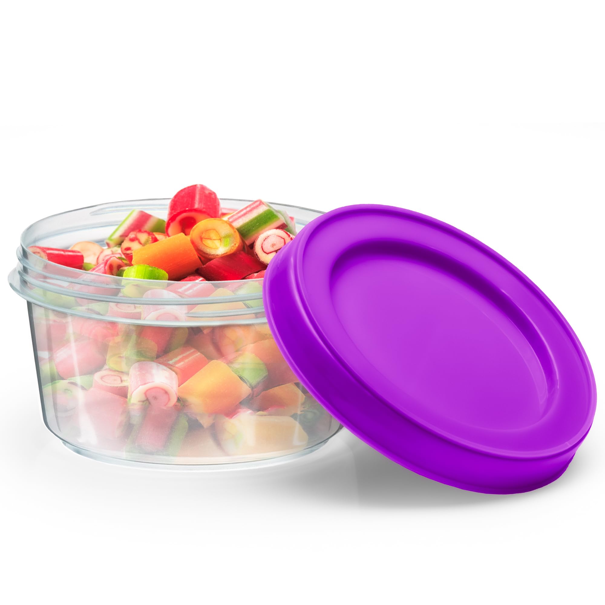 DecorRack jarras transparentes en colores variados, ideales para almacenamiento y porciones.