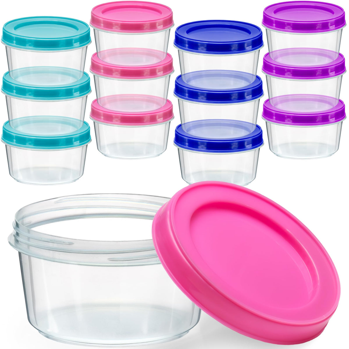 DecorRack jarras plásticas claras de 7oz con tapas roscadas para porciones.