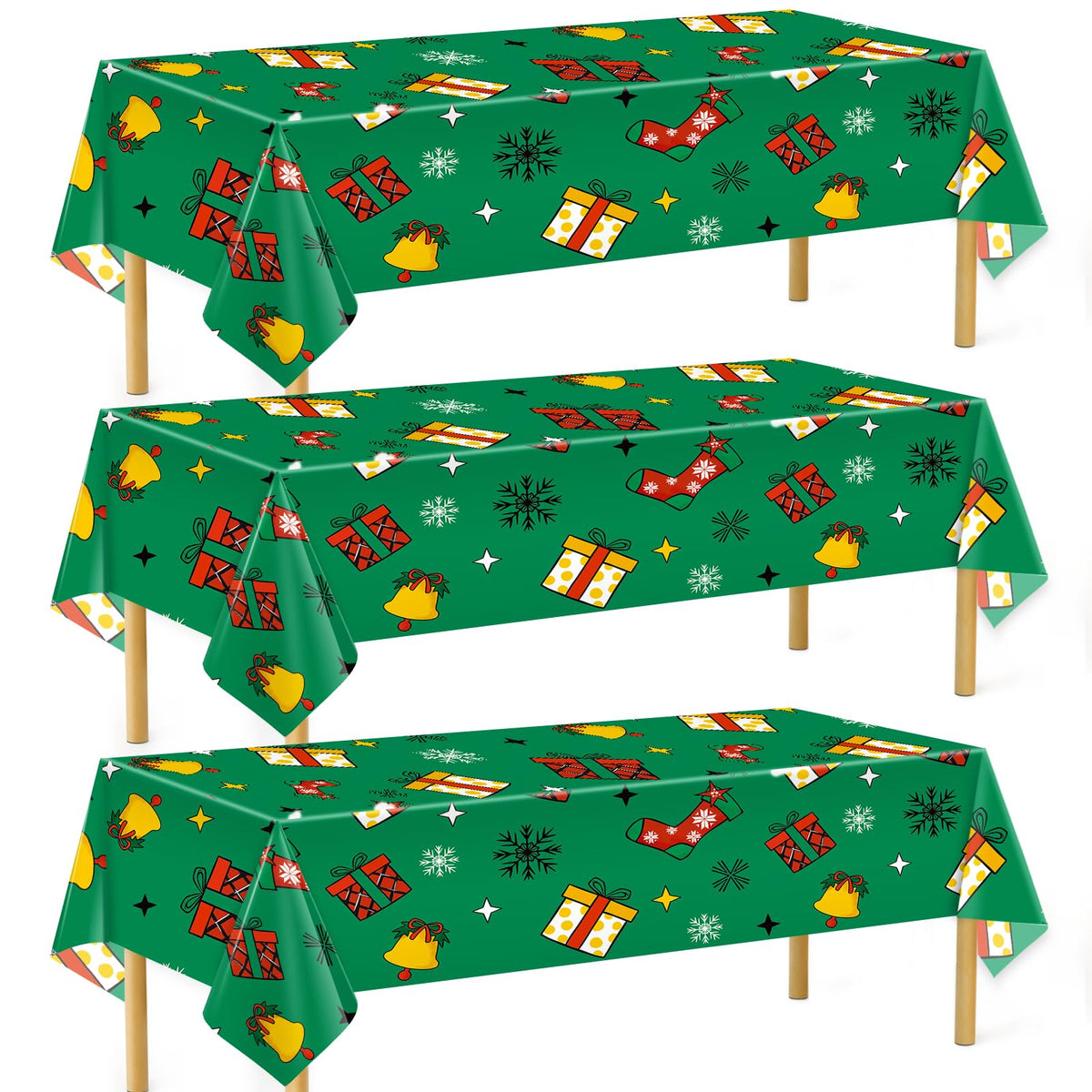 DecorWoo mantel plástico Navidad, pack 3, protege superficies y facilita la limpieza en fiestas