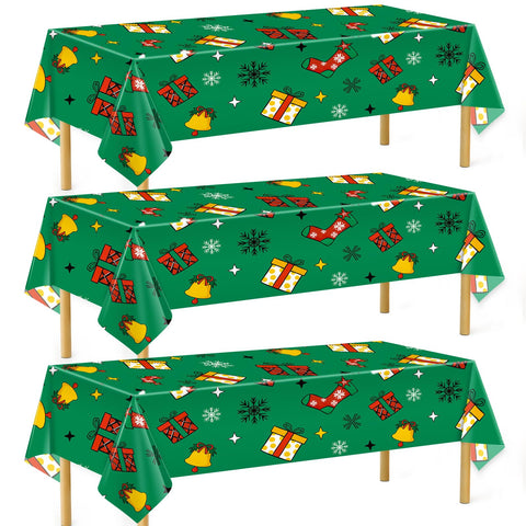 DecorWoo mantel plástico Navidad, pack 3, protege superficies y facilita la limpieza en fiestas