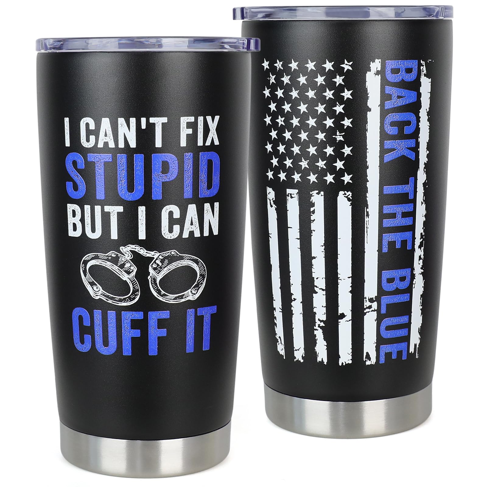 Tumbler DECZHIYU Police 20 onzas frente, uso diario práctico y diseño elegante.