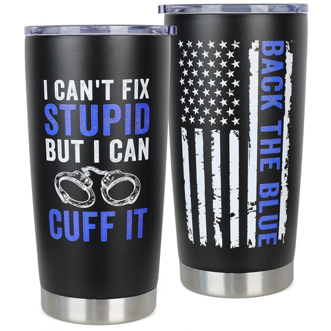 Tumbler DECZHIYU Police 20 onzas frente, uso diario práctico y diseño elegante.