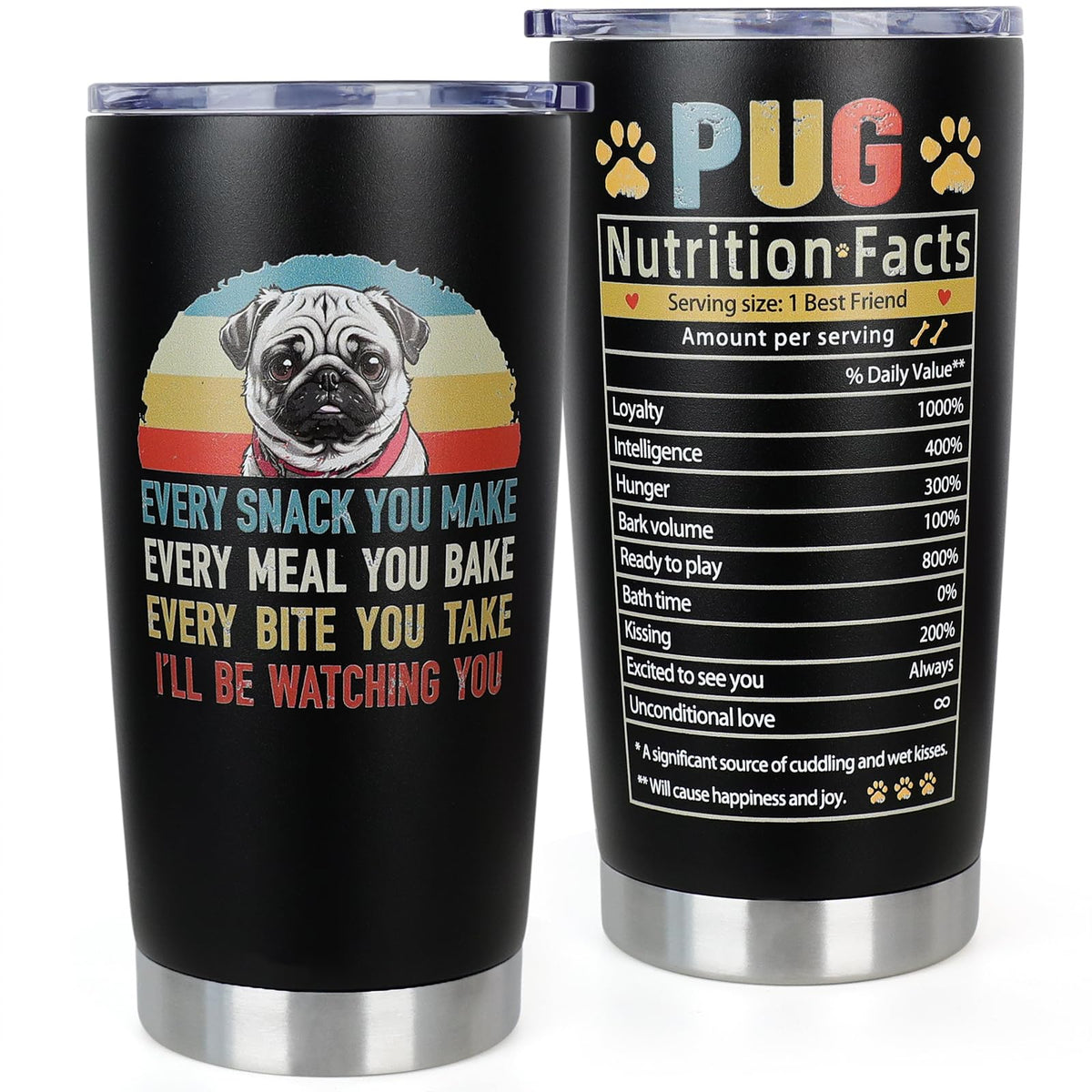DECZHIYU taza insulada con pug frente, diseño elegante para casa y oficina.